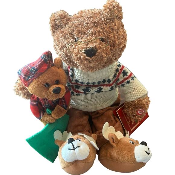 ⭐️ Vintage Avon Bear 06 Twas The Night Before Christmas Plush Reindeer Slippers - Picture 1 of 8